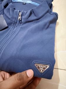 Prada Velour Quarter Velvet Zip Sweatshirt