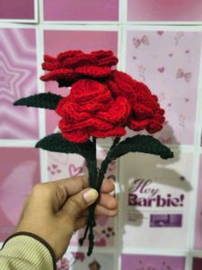 Handmade Crocheted Red Roses (Pack Of 3)