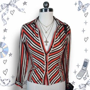 Y2K Retro Vintage Chic Striped Button-Up Blouse