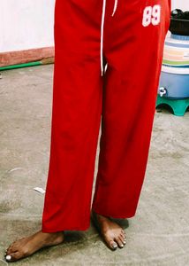 Red Wide Leg Track Pants