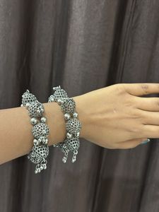 Oxidised Silver Jhumka Bangles