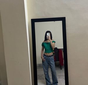 Green Crop Top with Bow Detail