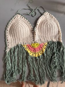 Boho Crochet Halter Top with Fringe