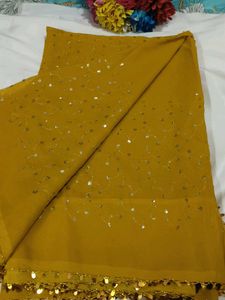 Yellow Sequined Dupatta with Tassels