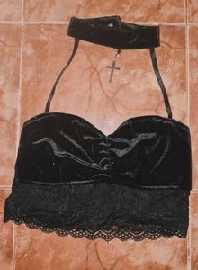 Goth Velvet Halter Top with Cross Charm