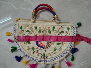 Embroidered Peacock Clutch Bag