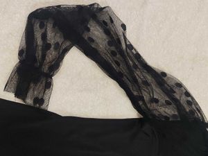 Elegant Black Polka Dot Mesh Sleeve Top