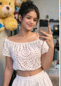 White Eyelet Off-Shoulder Crop Top