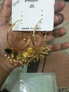 Gold Tone Hoop Earrings with Charms