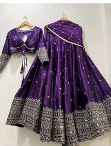 Royal Blue Embroidered Lehenga Choli -semi Stitch