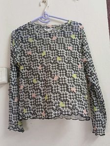 Sheer Houndstooth Print Top