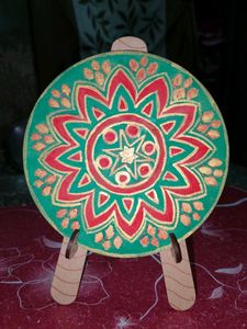 mandala art showpiece with wooden stand