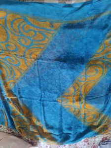 Turquoise &amp; Orange Print Dress Material