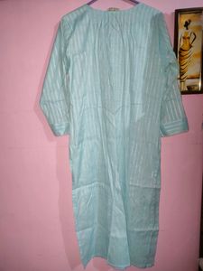 Sea Emerald Blue Colour Embroidery Kurti