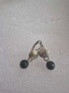 Elegant Silver &amp; Black Stone Earrings