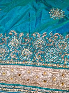 Elegant Teal Embroidered Silk Saree-only saree