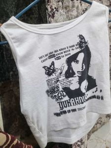 Gothic White Graphic Print Crop Top