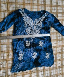 Blue Tie-Dye Kurta with White Embroidery