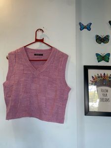 Pink Knit Sweater Vest