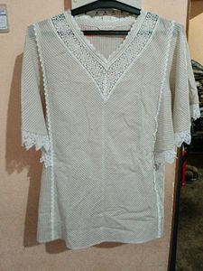 Women's Striped Lace Trim top