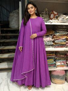 Elegant Purple Gown with White Trim 3pc