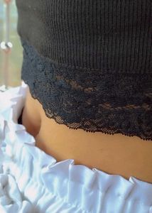 Stylish Black Lace Trim Crop Top