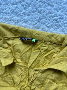 Mustard Yellow Button-Up Short Sleeve Crop Top