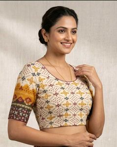 Elegant Cream & Yellow Printed Blouse