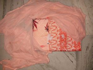 Peach Leaf Print Kurta Set with Dupatta