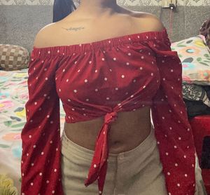 Chic Red Polka Dot Off-Shoulder Top