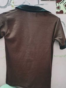Brown Ribbed Collared Top