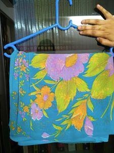 Beautiful Blue Floral Chiffon Saree