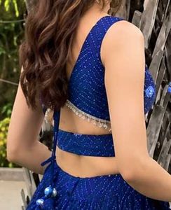 Elegant Navy Blue 💙 lehngha choli  with Gold Trim