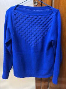 Blue Textured Knit Pullover