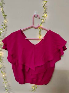 Vibrant Pink Ruffle Crop Top