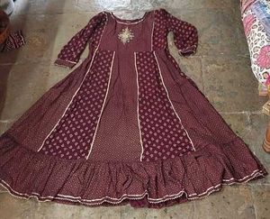 Maroon Ethnic Gown with Embellished Neckline