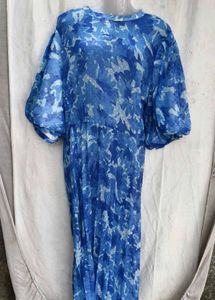 Blue Floral Print Midi Dress