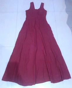 🍷 Elegant Wine-Tone Handcrafted Rare Dress Women