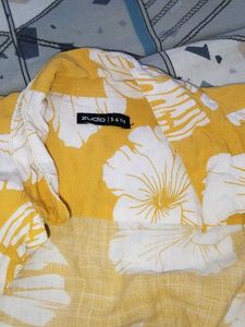 Yellow Floral Print Short Sleeve Shirt