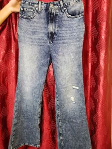 ribbed Blue Washed Denim Jeans