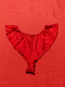 George Red Satin Frill Lace Thong Panty