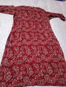 Maroon Printed Cotton Kurta