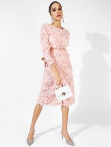 Brand New Peach Feather-Detail Cut-Out Dress