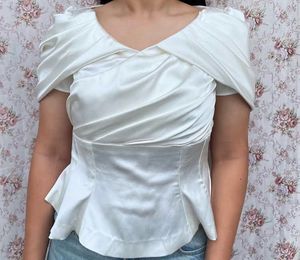 Elegant White Satin Peplum Top