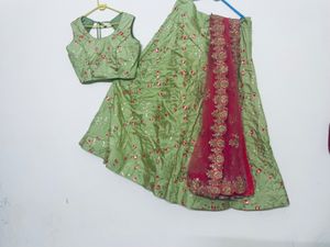 New Green Color Lahnga Choli &amp; Pink D