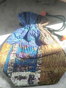 handi craft Boho Patchwork Drawstring Pouch Bag