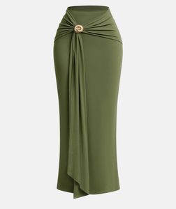Savana Olive Green Wrap Skirt with Shell Accent