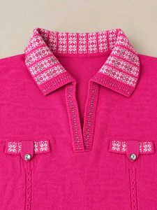 Chic Pink Collared Knit Top