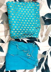 Turquoise Kurta with Gold Print