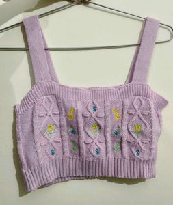 Lavender Embroidered Knit Top